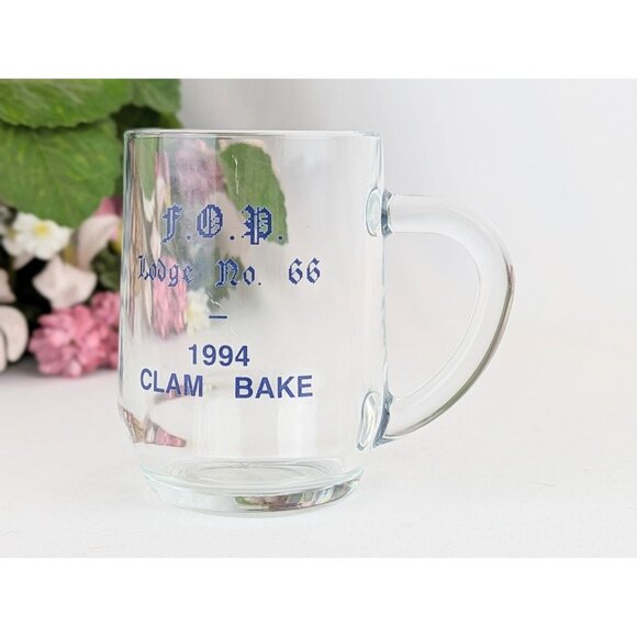 Vintage 1994 Clam Bake Glass Mug FOP Lodge 66 Clear Glass Collectible Police Cop - Picture 4 of 8